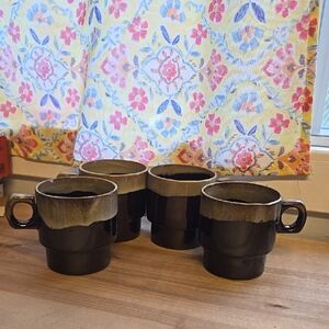 Elegant Black Stoneware Mugs Set